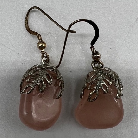 Vintage Rose Quartz with Silver Filagree Earrings for Pierced Ears - Picture 6 of 10